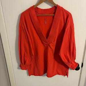 Free People Vibrant Red V-Neck Blouse